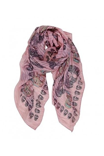 Générique Foulard viscose imprimé tête de mort fond rose, 180 x 90 cm.