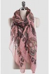 Générique Foulard viscose imprimé tête de mort fond rose, 180 x 90 cm.