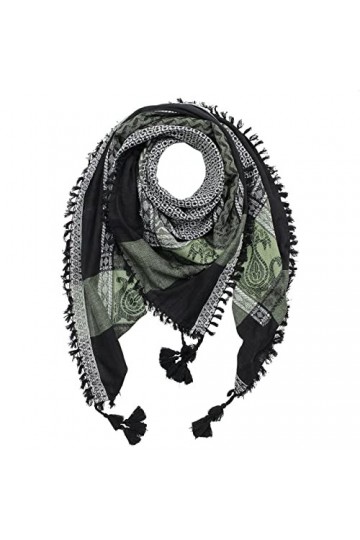 Freak Scene Foulard élégamment détaillé au style Pali - noir - vert olive - 120 x 120 cm - motif 1 - Shemagh - foulard Arafat