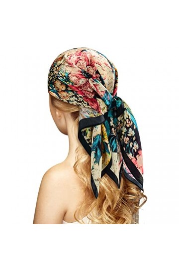Foulard 100 % soie pour femme – Foulard à cheveux en satin de 68,6 cm, bandanas carrés, pour dormir de nuit avec emballage ca