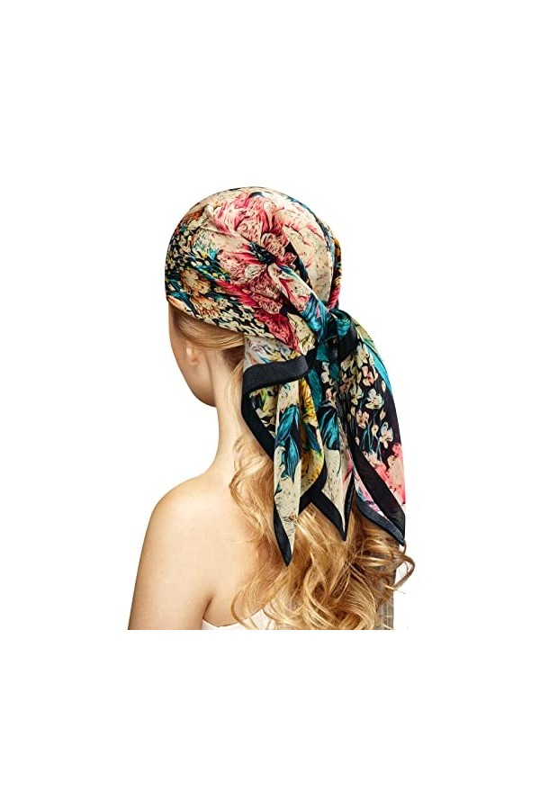 Foulard 100 % soie pour femme – Foulard à cheveux en satin de 68,6 cm, bandanas carrés, pour dormir de nuit avec emballage ca