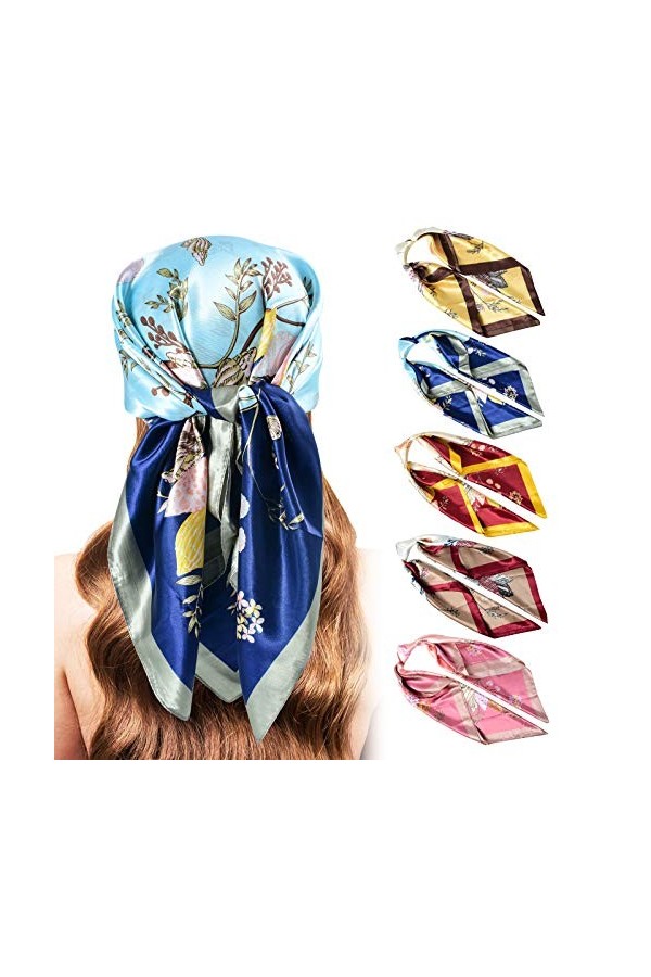 Foulard 100 % soie pour femme – Foulard à cheveux en satin de 68,6 cm, bandanas carrés, pour dormir de nuit avec emballage ca