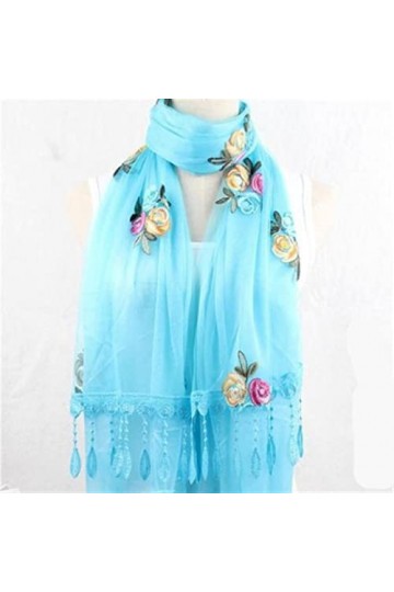 XKUN Foulard Femmes Dentelle Broderie Roses Floraux Écharpe Envelopper Châle Volant-Orange,30X160Cm