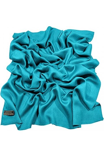 CJ Apparel Turquoise Echarpe de Pashmina en Châle Népalaise Solide Couleur Unie Conception Wrap Étole