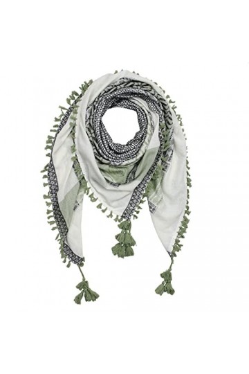 Freak Scene Foulard élégamment détaillé au style Pali - couleur naturelle - vert olive - 120 x 120 cm - motif 1 - Shemagh - f