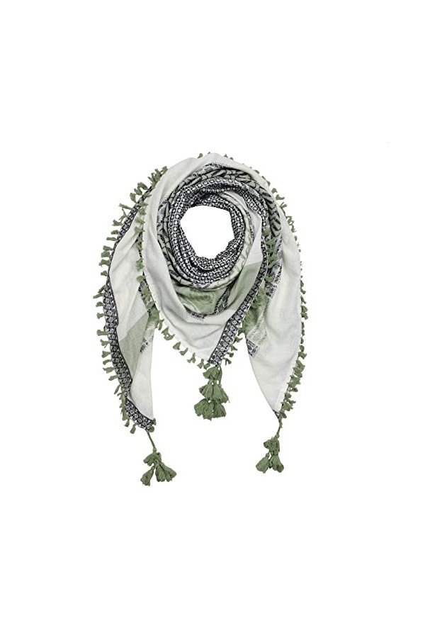 Freak Scene Foulard élégamment détaillé au style Pali - couleur naturelle - vert olive - 120 x 120 cm - motif 1 - Shemagh - f