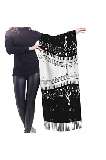 DHWUIASF Foulard à pompons en forme de loup gris pour femme - Longue écharpe douce et chaude, Touches de piano avec notes de 