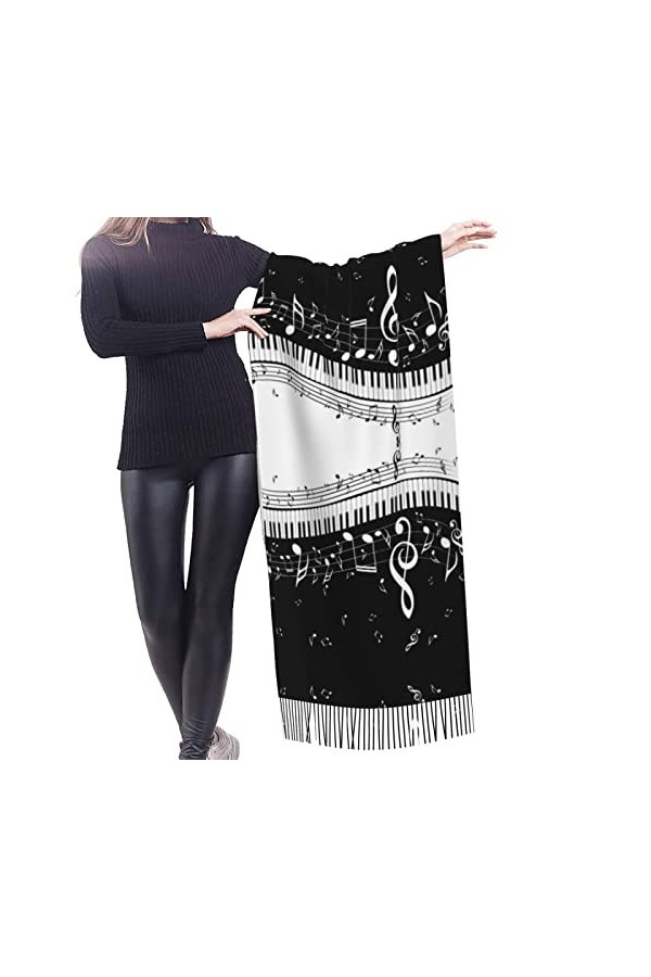 DHWUIASF Foulard à pompons en forme de loup gris pour femme - Longue écharpe douce et chaude, Touches de piano avec notes de 
