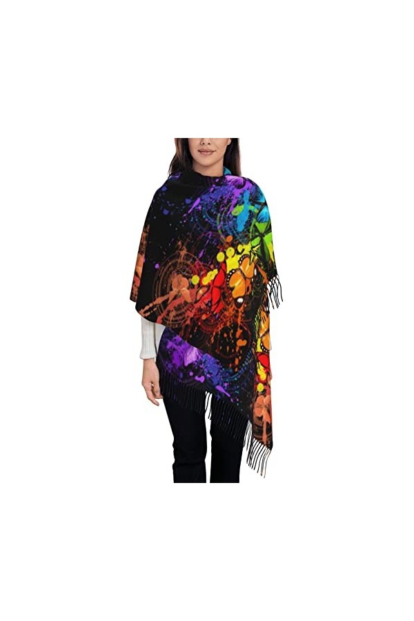 DHWUIASF Foulard à pompons pour femme, motif graffiti papillon, écharpe dhiver et de printemps longue, douce et chaude, Tort