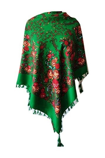 All 4 Decor Écharpe russe élégante pour femme, style folklorique 95 cm x 95 cm vert, 294, vert