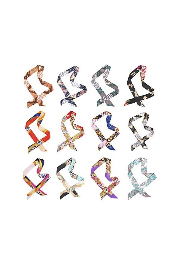 HOULIFE Foulard long imitation soie pour femme - 100 x 4 cm - 12 pièces - Multicolore - Large