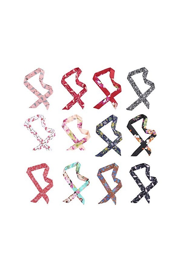 HOULIFE Foulard long imitation soie pour femme - 100 x 4 cm - 12 pièces - Multicolore - Large