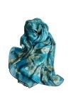 Foulard Femme Soie de Mûrier 100% Léger Écharpe Cadeau Silk Scarf Paon-bleu 