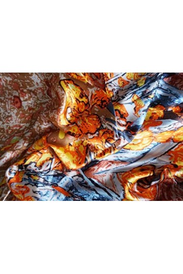 LIDA LYDI Foulard carré Satin en 100% Soie.90CMx90CM, Couleur Orange, Marron et Gris.