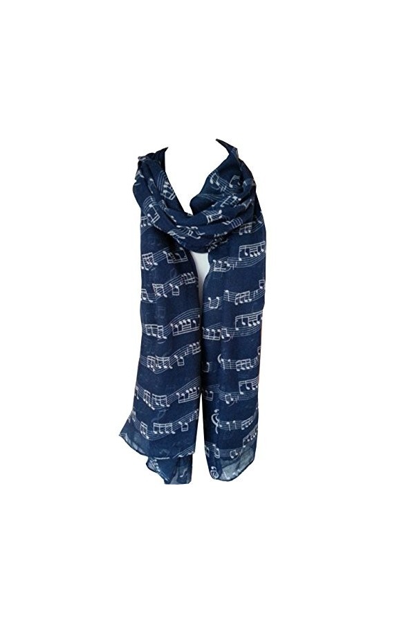 Écharpe imprimée de musique, foulard imprimé note de musique, châle pour femme doux grande taille tendance, bleu, L