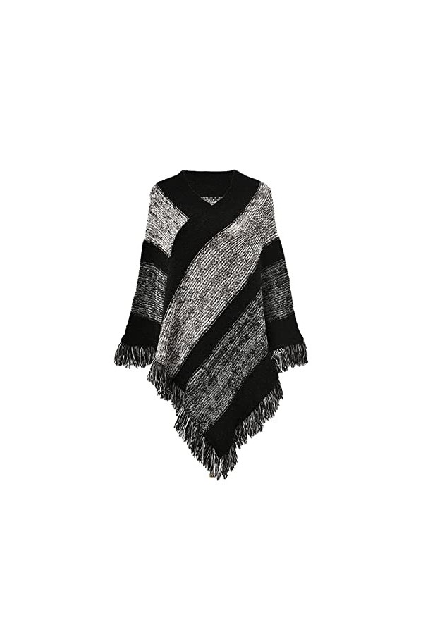 Écharpes et foulards pour femme - Imprimé épissure - Poncho avec pompons - Écharpe tricotée - Franges - Pashminas - Pull - Ca