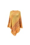 Écharpes et foulards pour femme - Imprimé épissure - Poncho avec pompons - Écharpe tricotée - Franges - Pashminas - Pull - Ca