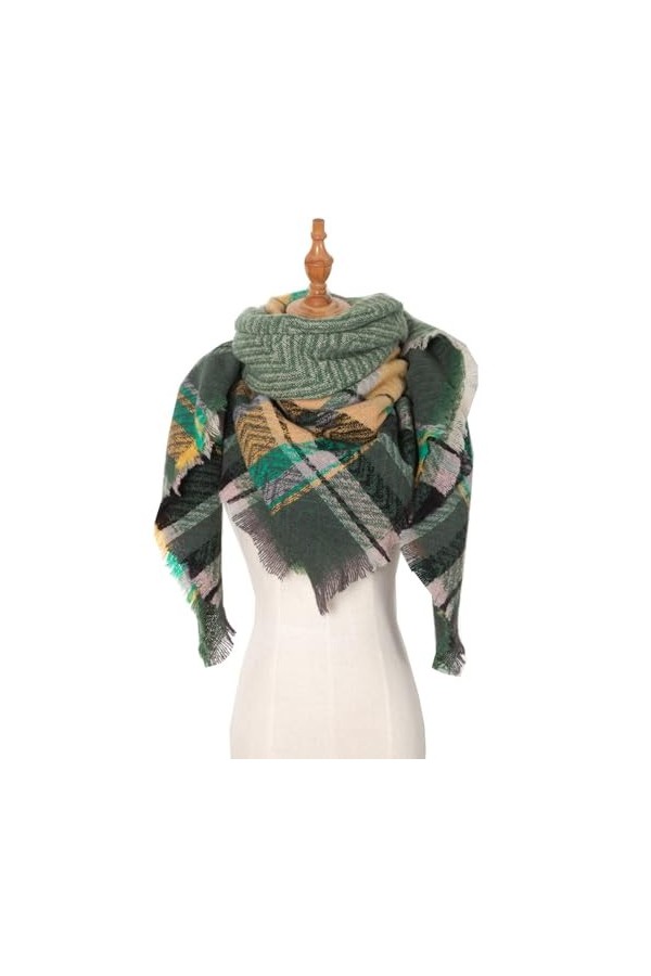 écharpe Triangle Femme Homme Hiver Chaud élégant Foulard Triangle à Carreaux Chic Grande Taille étole Wraps Classique écharpe
