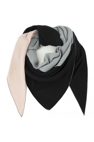 Gloop Écharpe triangulaire XXL en tricot pour femme - En mousseline - Sans rayures sur la peau, Rose clair/gris clair/noir, t