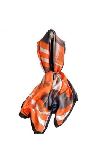 LA FERANI Foulard dété en soie beige - Pour femme - Léger - 180 x 90 cm - Idée cadeau pour fille et mère, Orange, 180x90