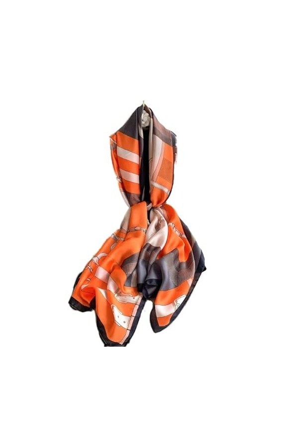 LA FERANI Foulard dété en soie beige - Pour femme - Léger - 180 x 90 cm - Idée cadeau pour fille et mère, Orange, 180x90
