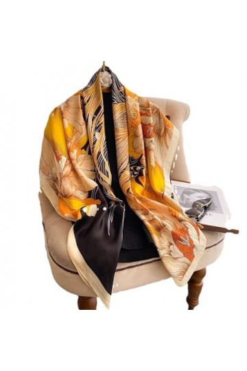 LA FERANI Foulard en soie pour femme - Beige - 110 x 110 cm - Vintage - Carré - Cadeau de mariage, beige, 90x90