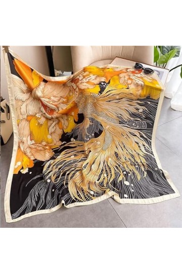 LA FERANI Foulard en soie pour femme - Beige - 110 x 110 cm - Vintage - Carré - Cadeau de mariage, beige, 90x90