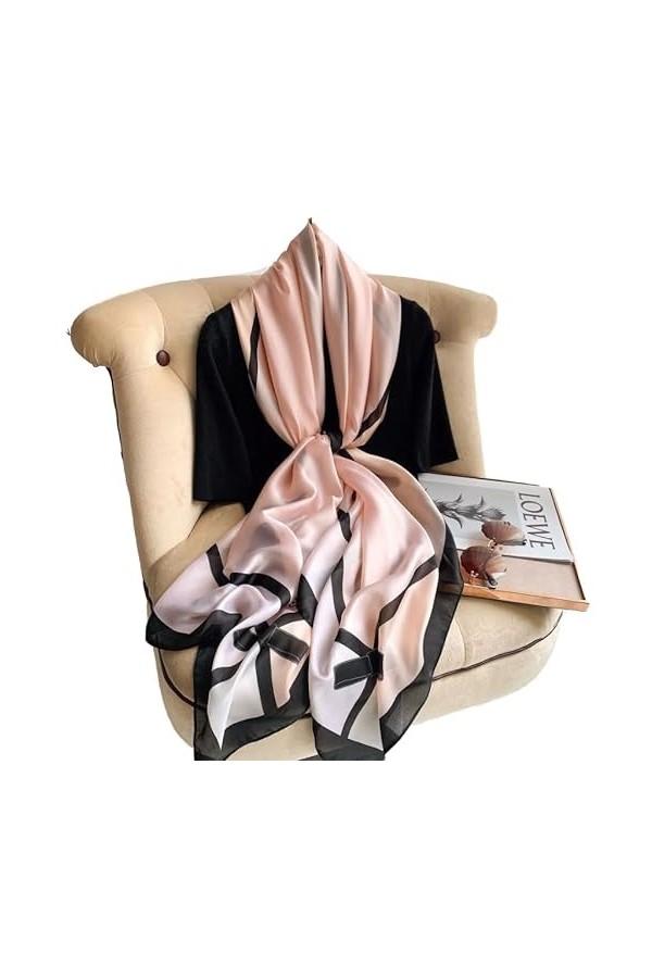 LA FERANI Foulard dété en soie beige - Pour femme - 180 x 90 cm - Cadeau dété - Idée cadeau pour fille et mère, Rose, 180x9
