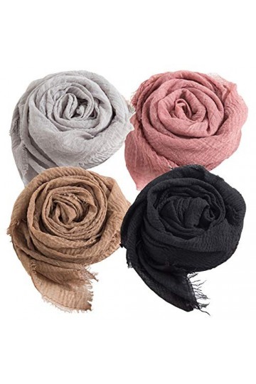 Petalum Lot de 4 Écharpes de Tête Femme Foulards Plissées Musulman Style Couleur Unie Confortable Souple Pour Printemps Autom