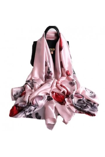 LA FERANI Foulard en soie pour femme - Rose - En mousseline de soie - Léger et long - 180 x 90 cm - Idée cadeau pour fille et
