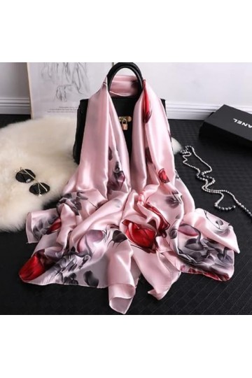 LA FERANI Foulard en soie pour femme - Rose - En mousseline de soie - Léger et long - 180 x 90 cm - Idée cadeau pour fille et