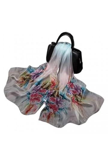 KIZAMI Écharpe en soie de mûrier 100% naturelle pour femmes, foulard Hijab imprimé au Design luxueux, 180x70cm