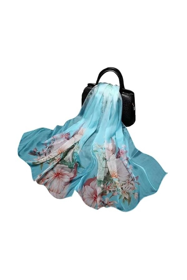 KIZAMI Écharpe en soie de mûrier 100% naturelle pour femmes, foulard Hijab imprimé au Design luxueux, 180x70cm