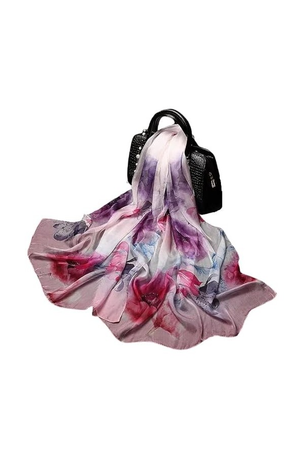 KIZAMI Écharpe en soie de mûrier 100% naturelle pour femmes, foulard Hijab imprimé au Design luxueux, 180x70cm
