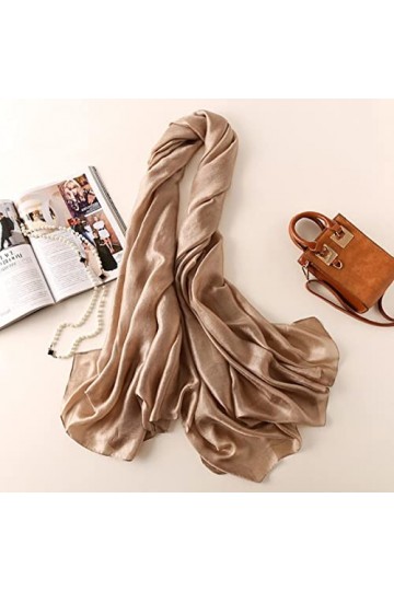LJHG Foulards en Soie Femmes Coton de Luxe Écharpe Solid Foulard Châles Soik Bandana Head Foulard Hijab Beach Poncho-As Pictu