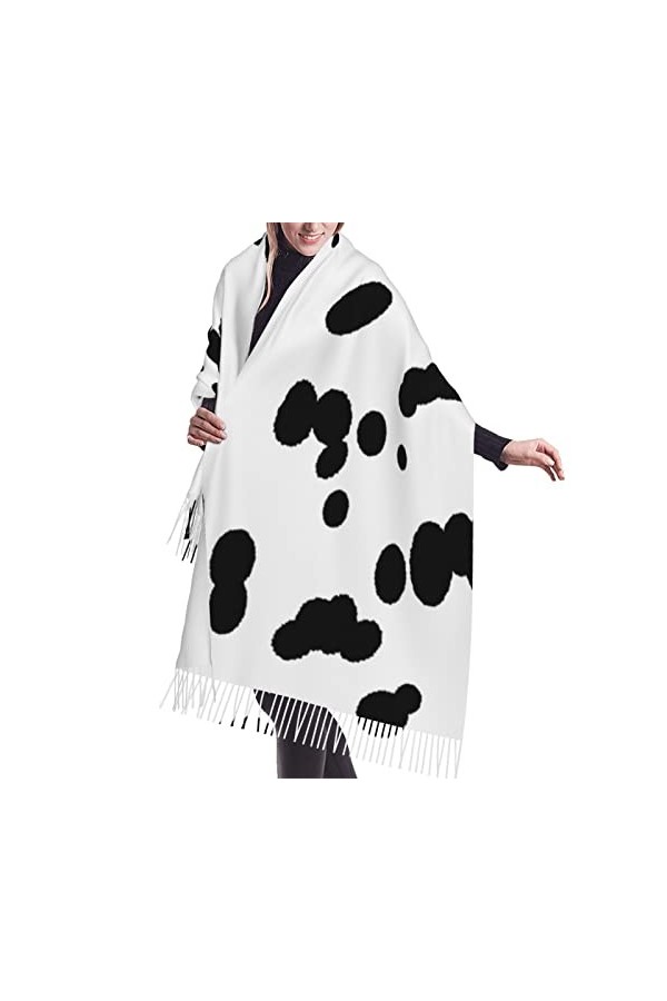 Écharpe longue et chaude en cachemire à franges pour femme Motif à pois Noir/blanc, Imprimé Dalmatien 2, taille unique