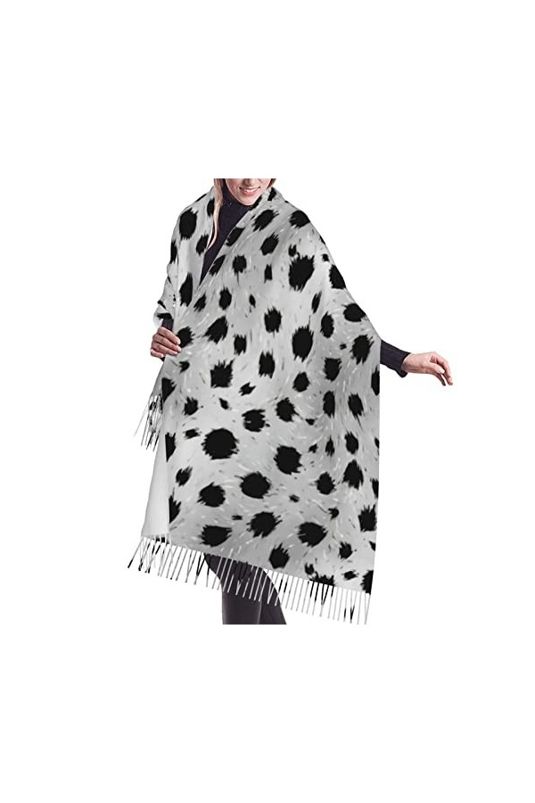 Écharpe longue et chaude en cachemire à franges pour femme Motif à pois Noir/blanc, Imprimé Dalmatien 2, taille unique