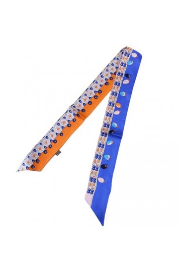 Foulard en Soie pour Femmes Printemps Double sergé petit ruban imprimé sac attaché bandeau de cheveux petite cravate flottant