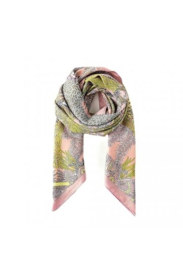 mingxinshangdian Été Nouveau Imprimé Grand Foulard Carré Français Rétro Foulard En Soie Simulé Foulard Carré-Rose-90 * 90CM
