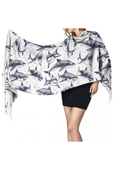 FJAUOQ Foulard pour femme - Motif mauvaises herbes - Douce - Imitation cachemire - 190 x 68 cm, Art requin, taille unique