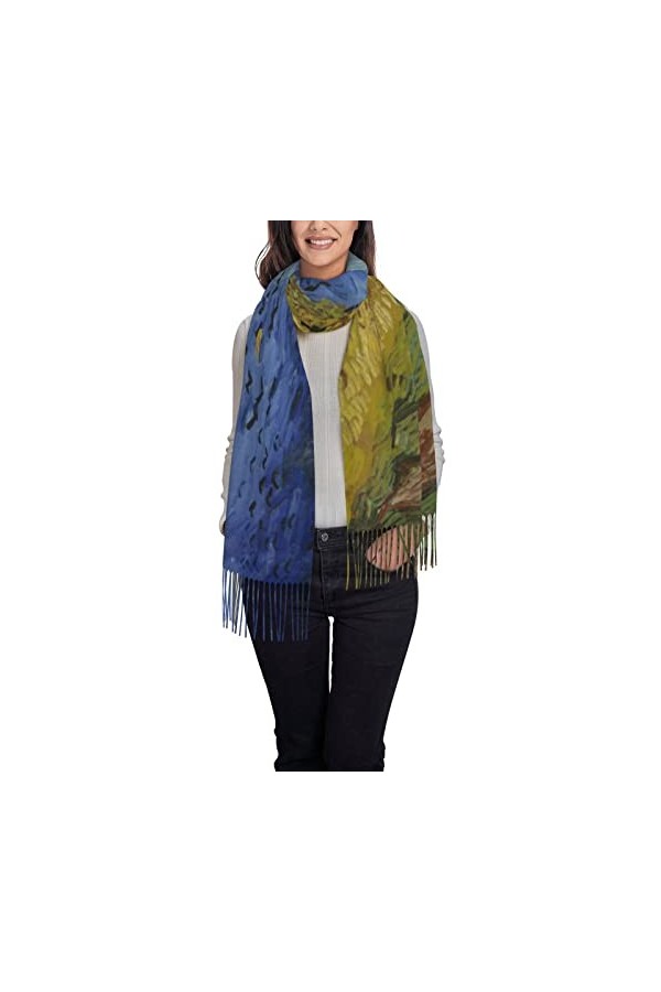 Peinture à lhuile Art Couverture douce Écharpe Longue Châle Châle Cachemire Frange Foulards pour Femmes, Couleur 15, taille 