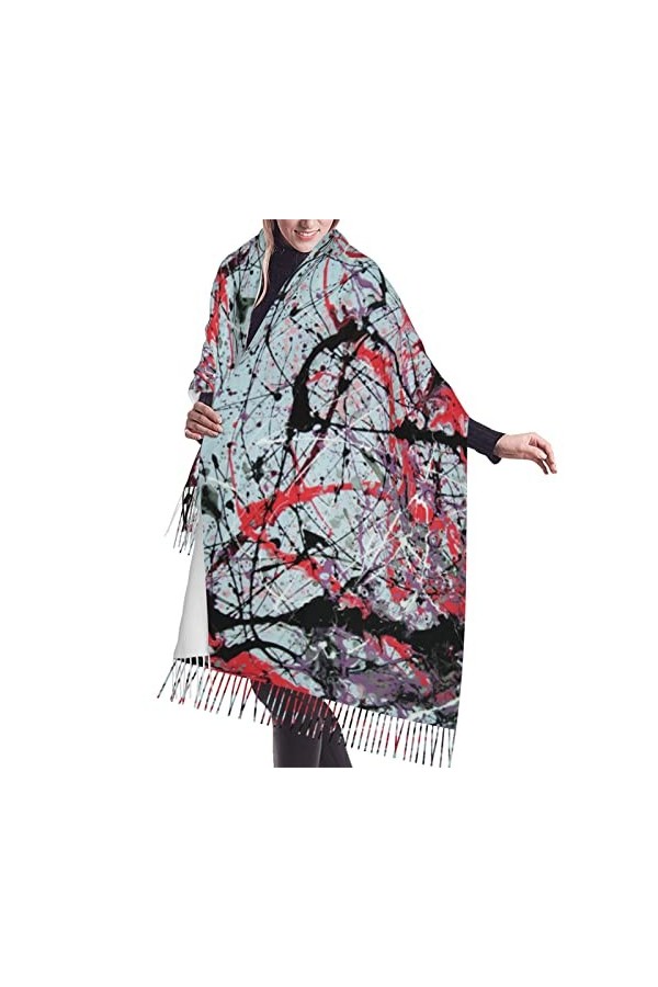 FJAUOQ Foulard à franges imitation cachemire pour femme Motif peinture éclaboussures châle couverture écharpe pour lautomne 