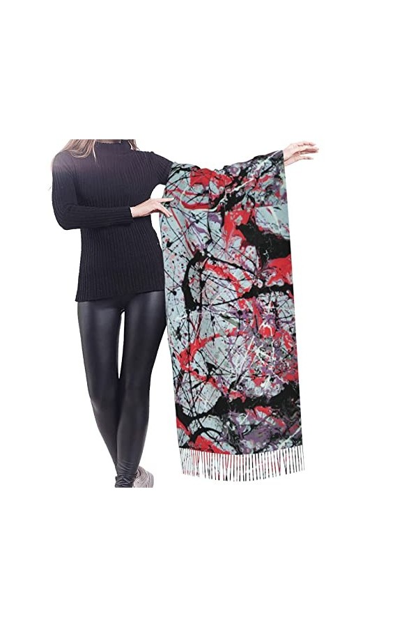 FJAUOQ Foulard à franges imitation cachemire pour femme Motif peinture éclaboussures châle couverture écharpe pour lautomne 