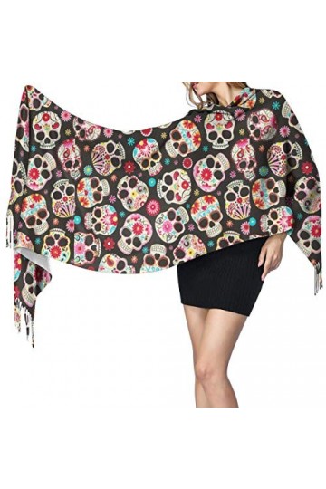 FJAUOQ Châle Wrap Couverture Écharpe Femme Écharpe Noir Sucre Crânes Mode Long Châle Doux Chaud Couverture Wrap Châle Foulard