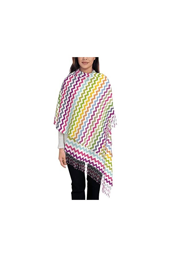 FJAUOQ Foulard pour femme, lignes colorées pour femme, écharpe chaude dhiver grand châle, comme sur limage, taille unique
