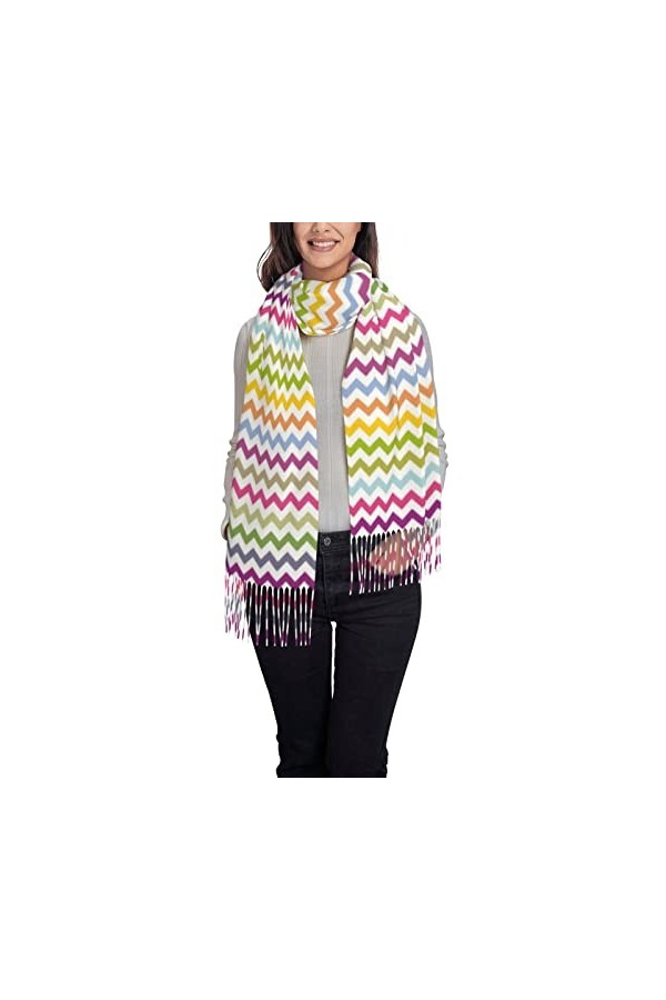 FJAUOQ Foulard pour femme, lignes colorées pour femme, écharpe chaude dhiver grand châle, comme sur limage, taille unique