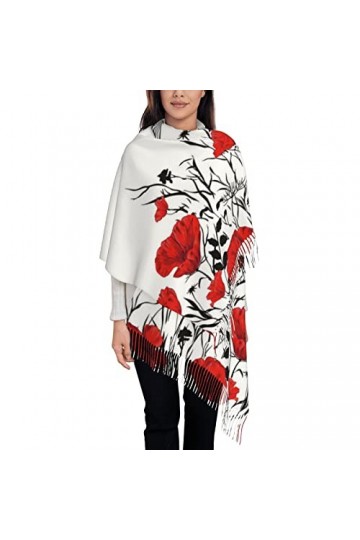 Foulard pour femme, motif coquelicot rouge pour femme, écharpe chaude pour lhiver, grand châle, comme sur limage, taille un
