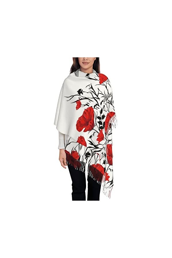 Foulard pour femme, motif coquelicot rouge pour femme, écharpe chaude pour lhiver, grand châle, comme sur limage, taille un