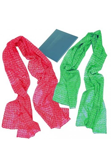 BEAT 2 Foulard Femme 100% Coton: Design Collection 50x180 cm Écharpes Cou Rouge et Vert coude au corps