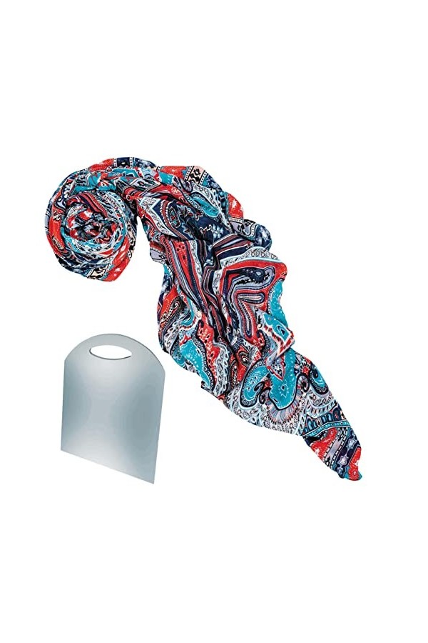 BEAT Foulard Tour de Cou Rouge Noir Bleu et Blanc pour Femme Imprimé Coton et Modal Mixte : Collection Echarpe Design 100 x 1